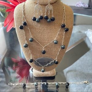 Set Of Necklace, Bracelet And Earrings In Sterling Silver 925